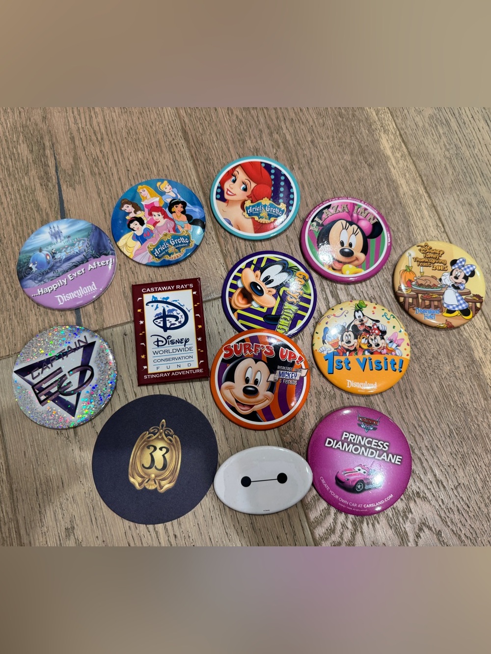 Disney Buttons - lot from Disneyland CA, Castaway Cay & a Club 33 coaster